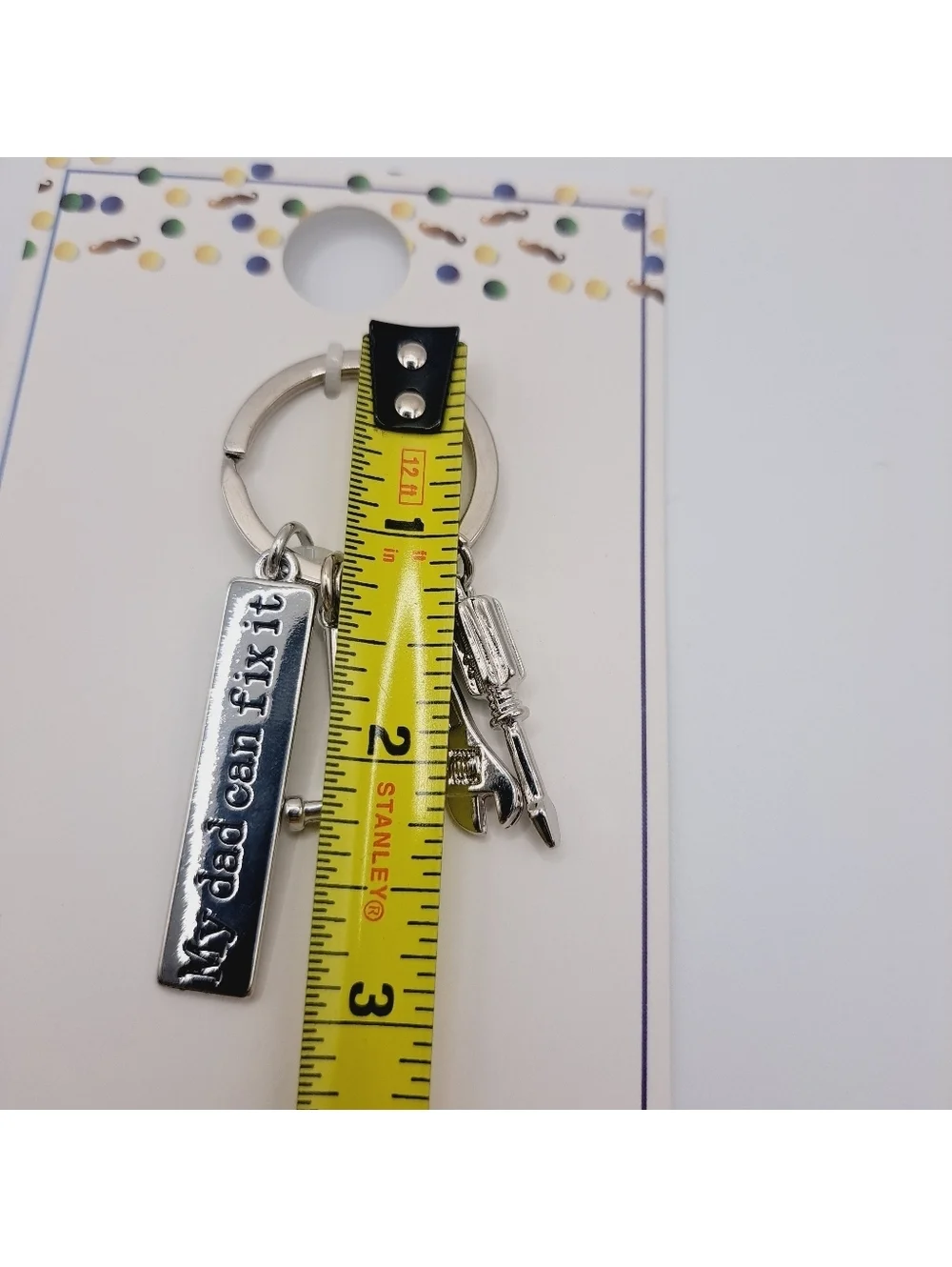 Fathers Day My Dad Can Fix It Keyring with Tool Charms Stocking Stuffer Silver